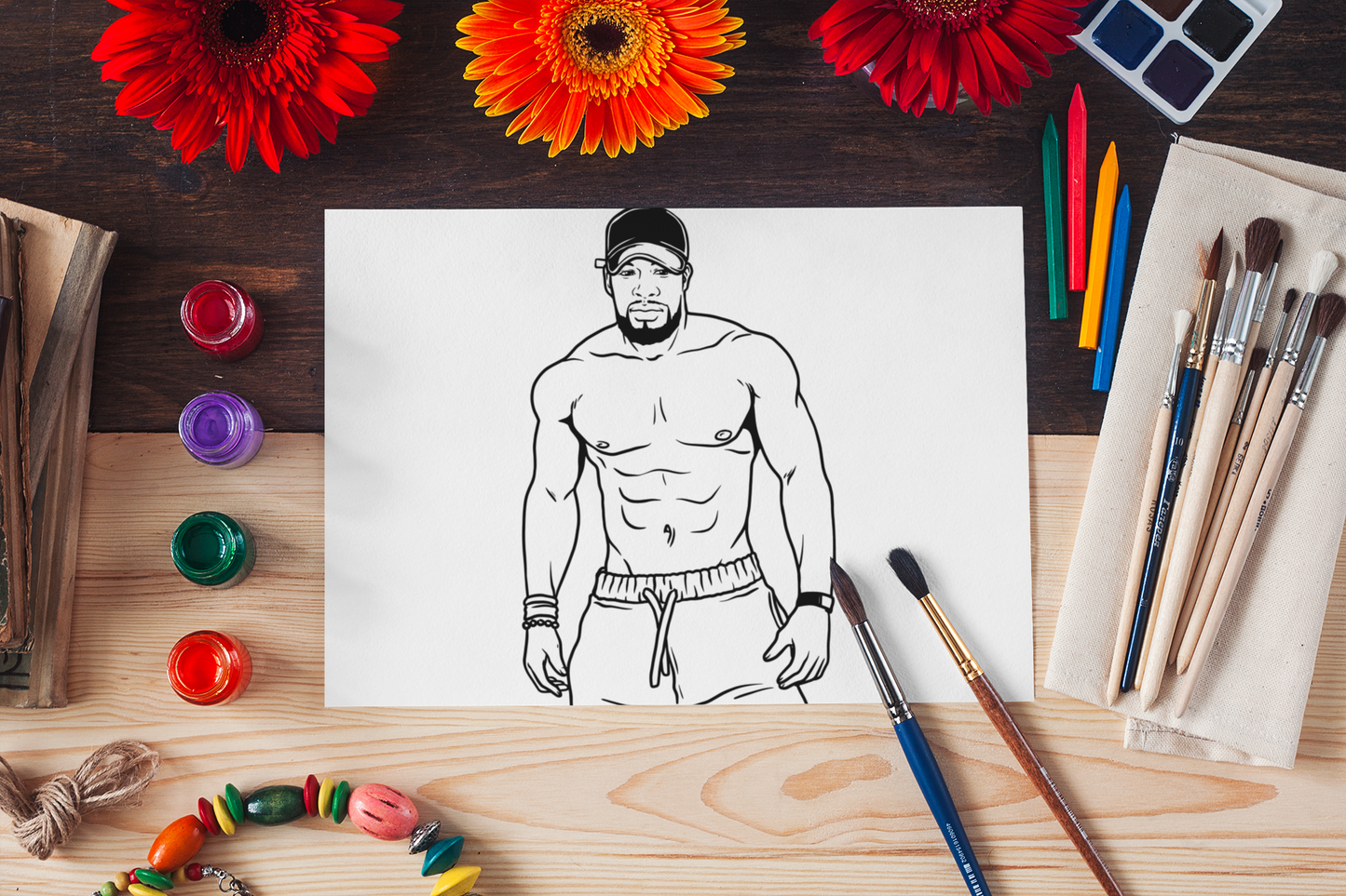 Shirtless Man Outline