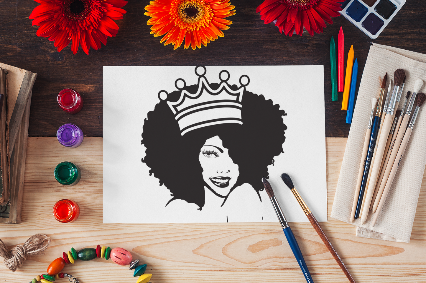 Afro Queen Outline